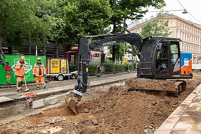 Elektrifizierte Baustelle auf der Wiedner Hauptstraße in Wien